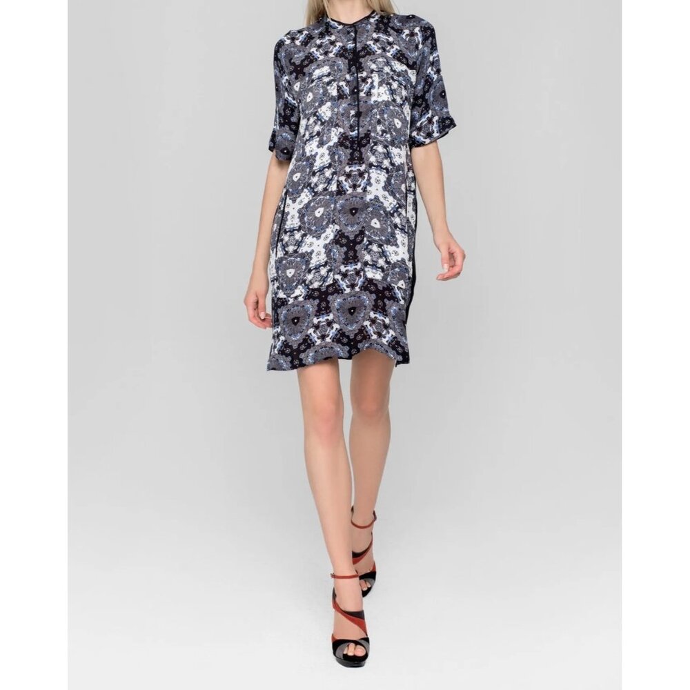 2013 A.L.C. Printed Short-Sleeve Shift Dress With Abstract Pattern Silk Lightwei